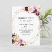 Gold Geometric Green Floral 50th Birthday Party Invitation (Standing Front)