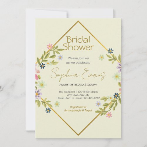 Gold Geometric Green Floral Bridal Shower Invitation