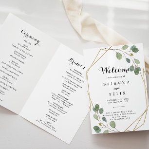 Gold Geometric Greenery Eucalyptus Folded Wedding Program