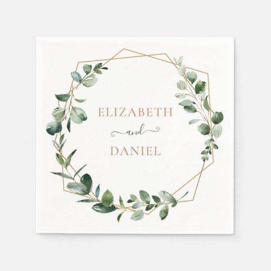 Gold Geometric Greenery Eucalyptus Personalized Napkins