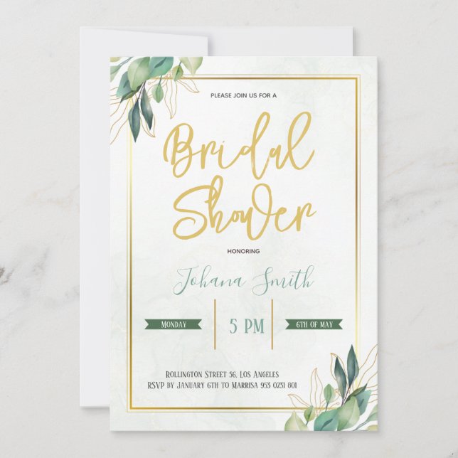 Gold Geometric Greenery Floral Bridal Shower Invitation (Front)
