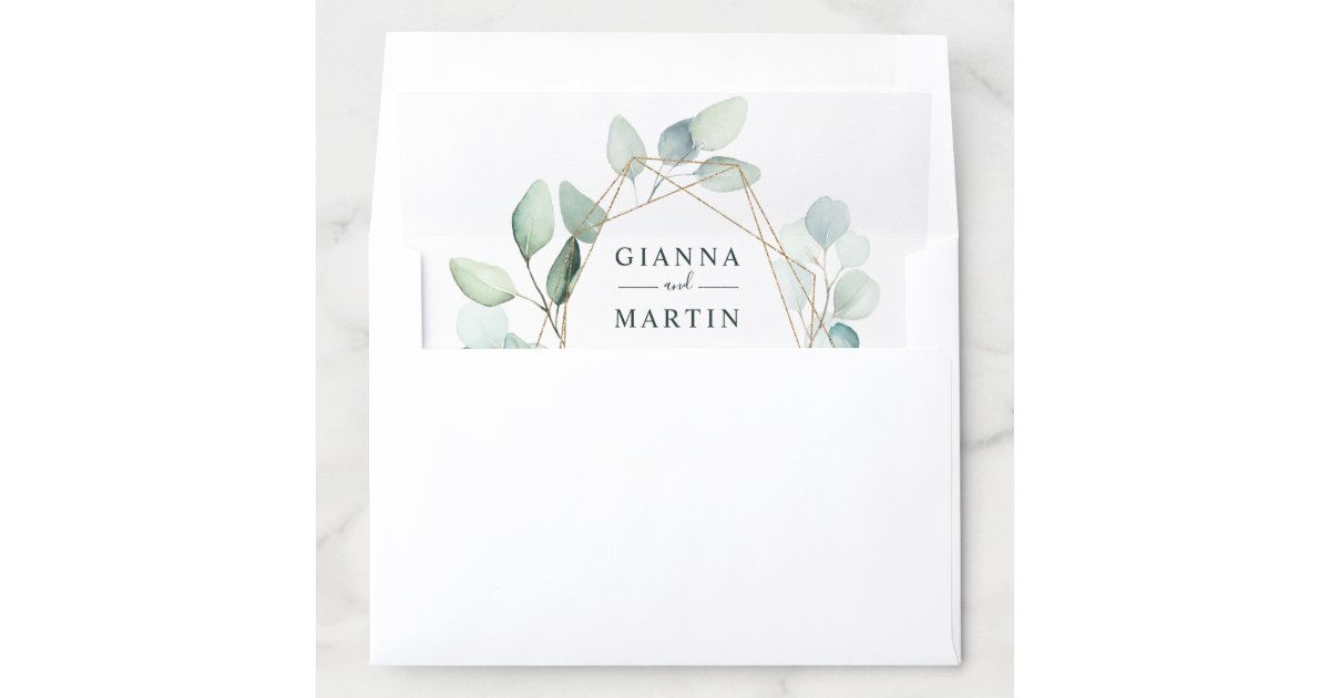 Gold Geometric Greenery Foliage Wedding Envelope Liner | Zazzle