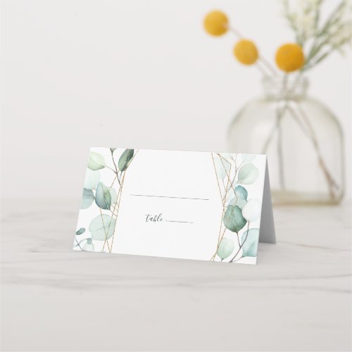 Gold Geometric Greenery Foliage Wedding Place Card