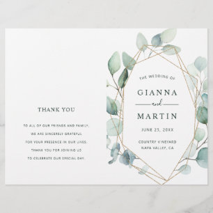 Gold Geometric Greenery Foliage Wedding Program