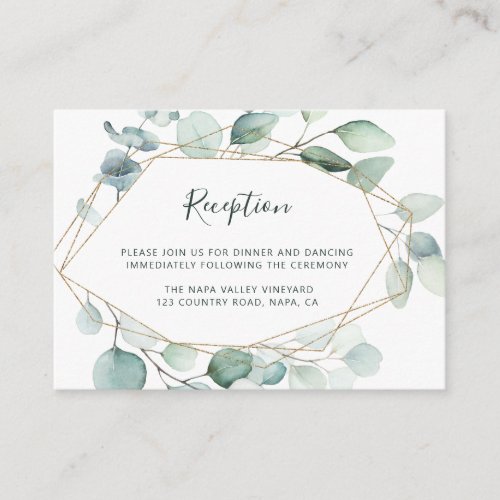 Gold Geometric Greenery Foliage Wedding Reception Enclosure Card