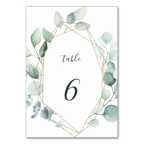 Gold Geometric Greenery Foliage Wedding Table Number