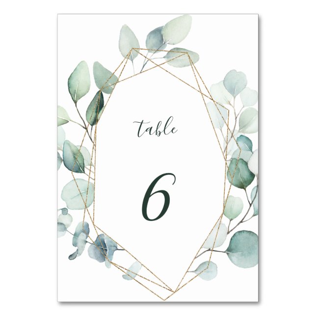 Gold Geometric Greenery Foliage Wedding Table Number (Front)