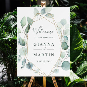 Gold Geometric Greenery Foliage Wedding Welcome Poster