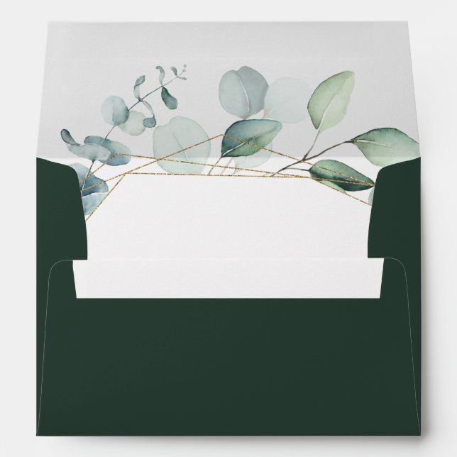 Gold Geometric Greenery Pre-Printed Address 5x7 Envelope (Back (Bottom))