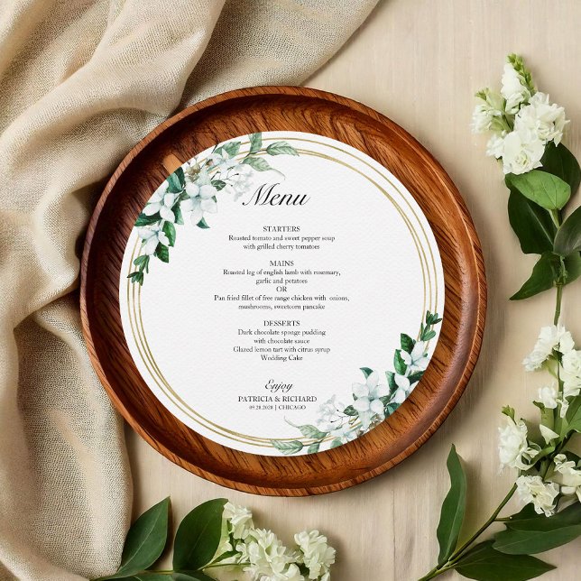 Gold Geometric Greenery Wedding Menu Card (Creator Uploaded)