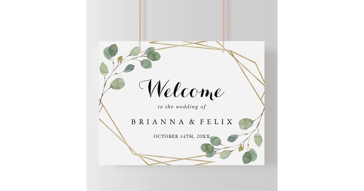 Gold Geometric Greenery Wedding Welcome Sign | Zazzle