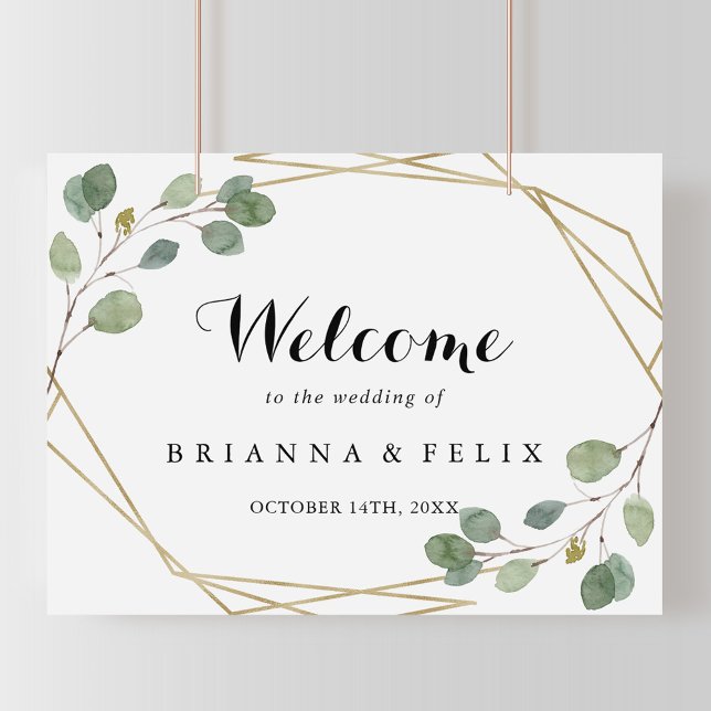 Gold Geometric Greenery Wedding Welcome Sign (Creator Uploaded)