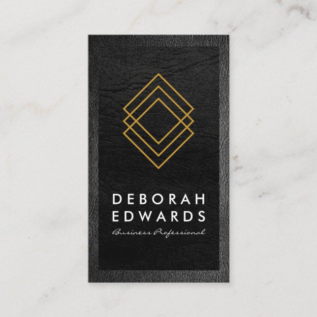 Gold Geometric Icons Business Card (Front)