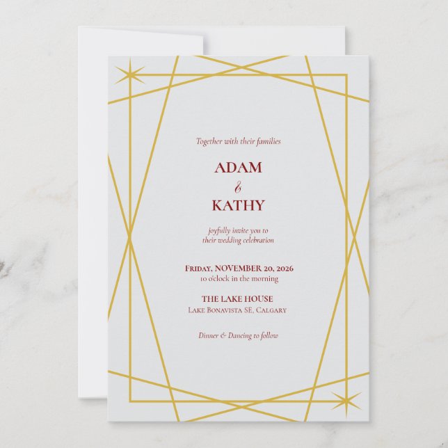 Gold Geometric Line Art Wedding Invitation (Front)