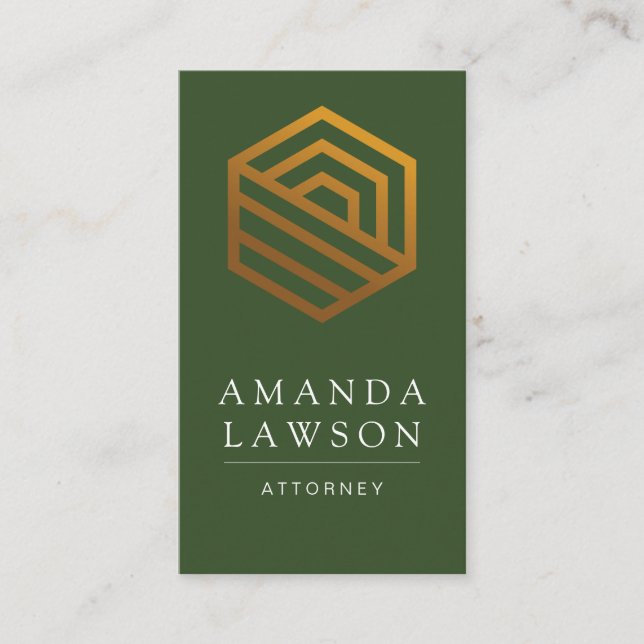 Gold Geometric Logo | Green  Business Card (Front)