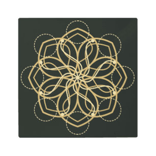 Gold Geometric Mandala Art Print – Dark Green Art