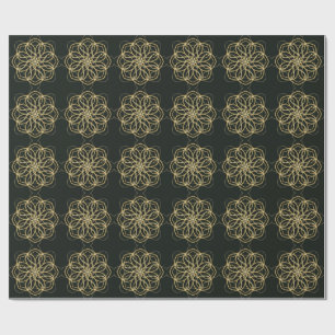Gold Geometric Mandala Art Print – Dark Green Art  Wrapping Paper