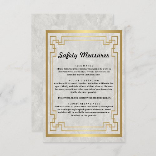 Gold Geometric Marble Safety Measures Enclosure Card