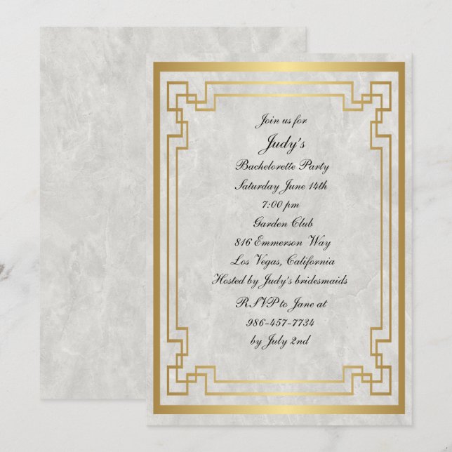 Gold Geometric Marble Wedding Bachelorette Party Invitation (Front/Back)