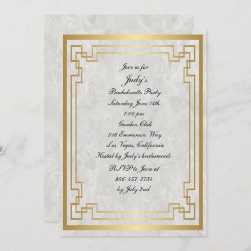 Gold Geometric Marble Wedding Bachelorette Party Invitation
