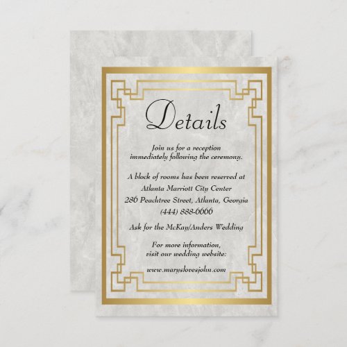 Gold Geometric Marble Wedding Details Enclosure Card