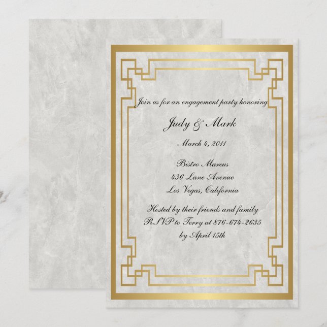 Gold Geometric Marble Wedding Engagement Party Invitation (Front/Back)
