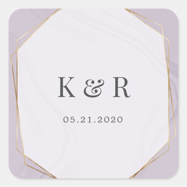 gold geometric marble wedding monogram square stic square sticker (Front)
