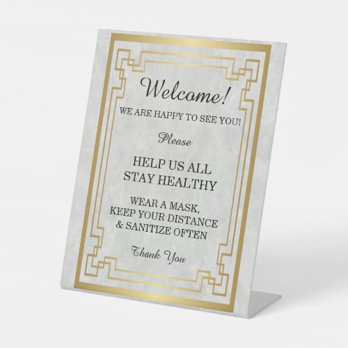 Gold Geometric Marble Wedding Safety  Pedestal Sign