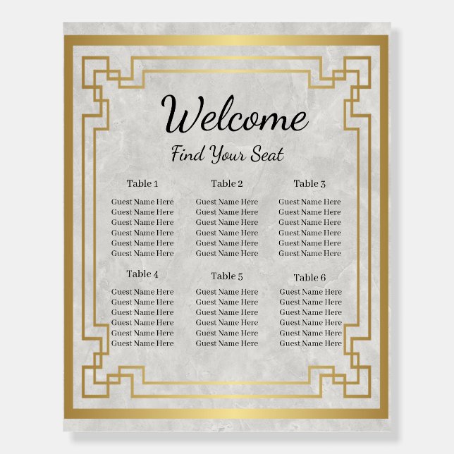 Gold Geometric Marble Wedding Seating Chart Foam Board (Front)