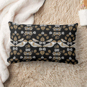 Gold Geometric Modern Abstract Bird Art Lumbar Pillow