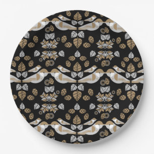 Gold Geometric Modern Abstract Bird Art Paper Plates
