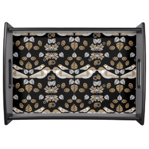 Gold Geometric Modern Abstract Bird Art Serving Tray
