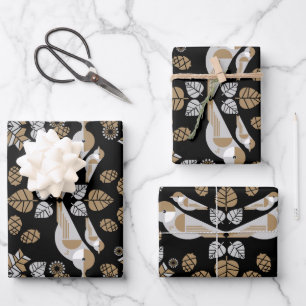 Gold Geometric Modern Abstract Bird Art Wrapping Paper Sheets