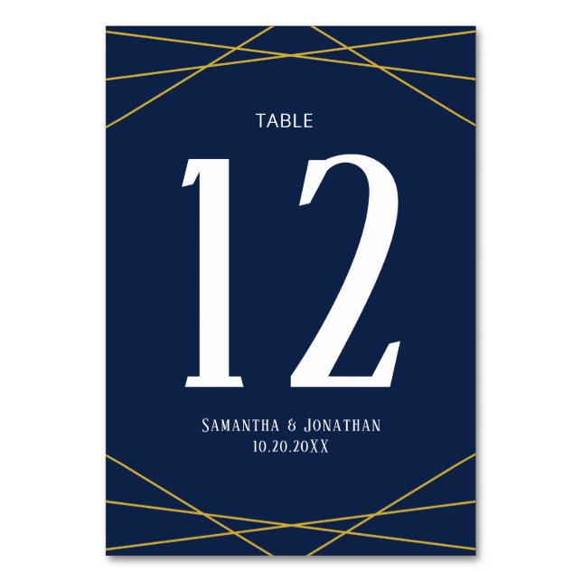 Gold Geometric Navy Blue | Wedding Table Number (Front)
