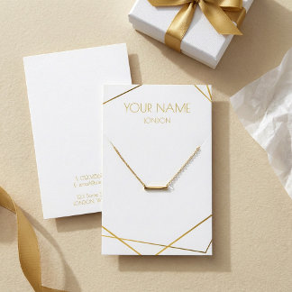 Gold geometric necklace and bracelet display card