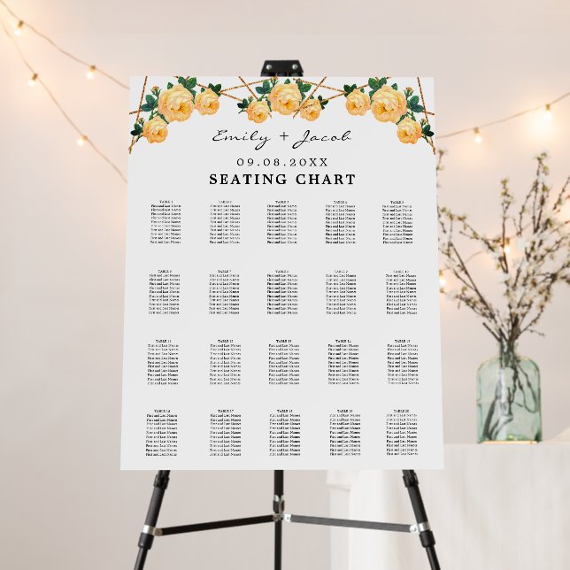 Gold Geometric Orange Floral Wed 200 Seating Chart Foam Board (In Situ (Stand))