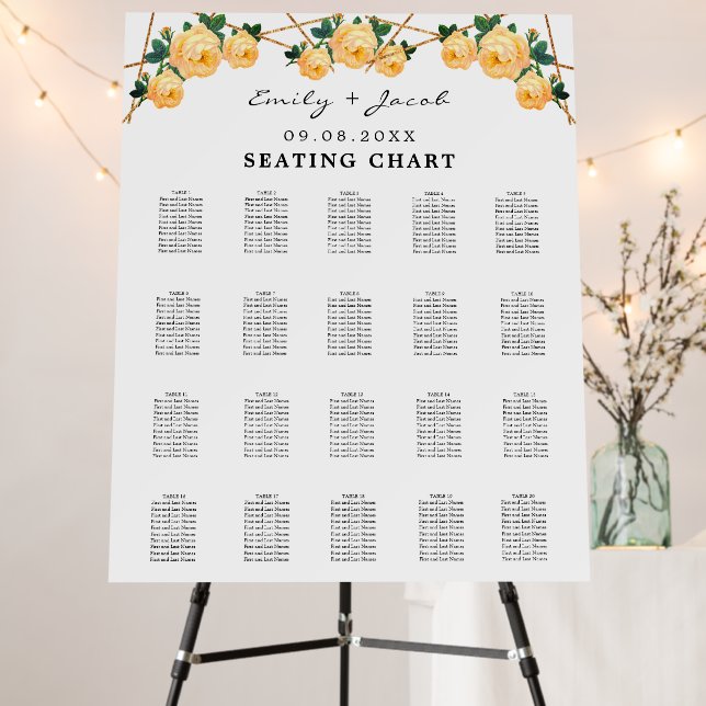 Gold Geometric Orange Floral Wed 200 Seating Chart Foam Board (In Situ (Stand))