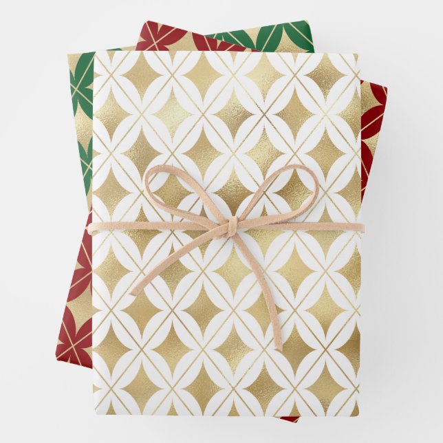Gold geometric pattern Christmas colors back Wrapping Paper Sheets (In situ)