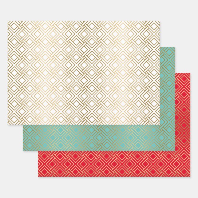 Gold geometric pattern custom background wrapping paper sheets (Set)