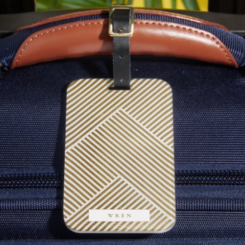 Gold Geometric Pattern Elegant Sophisticated Luxe Luggage Tag