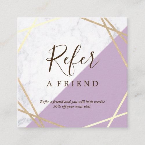 Gold Geometric Pattern Marble Lavender Referral Square Business Card