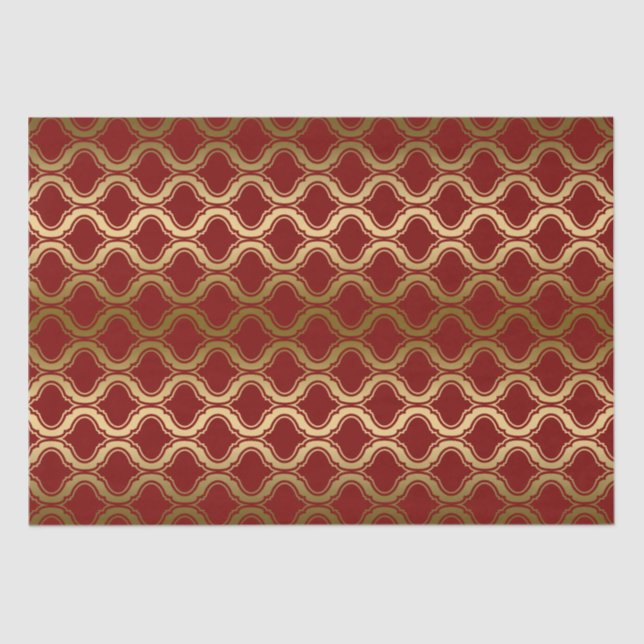 Gold Geometric Pattern Over Burgundy Background Tissue Paper (Front)