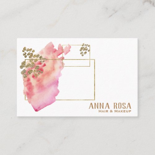 *~* Gold Geometric Peach Pink Girly &amp;  Watercolor Business Card
