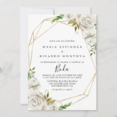 Gold Geometric Peony Floral Spanish Wedding Invitation (Front)