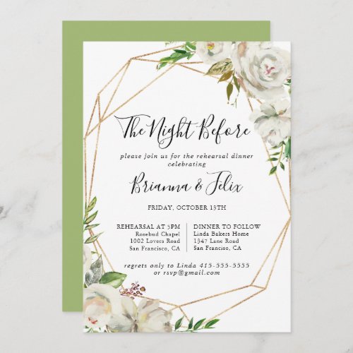 Gold Geometric Peony Night Before Rehearsal Dinner Invitation