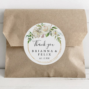 Gold Geometric Peony Thank You Wedding Favor Classic Round Sticker
