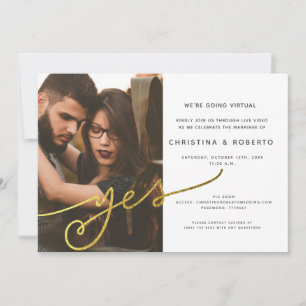 Gold Geometric Photo Virtual Wedding Invitation