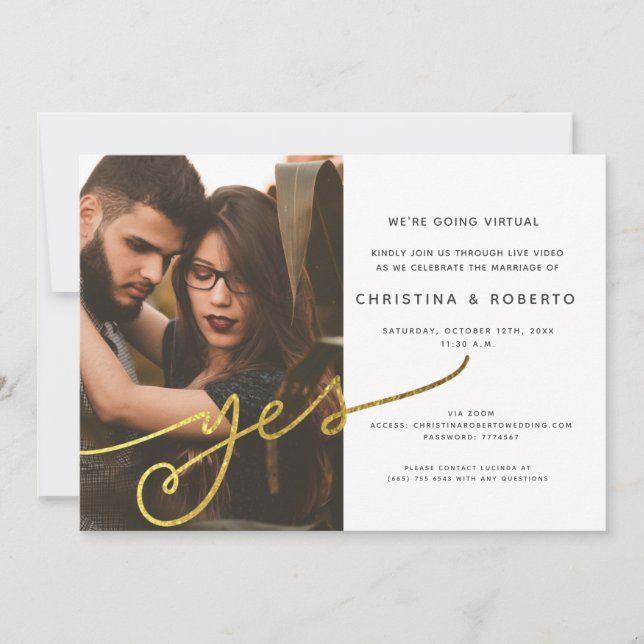 Gold Geometric Photo Virtual Wedding Invitation (Front)