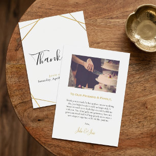 Gold geometric photo wedding thank you card