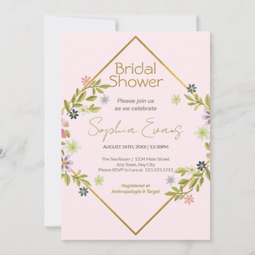 Gold Geometric Pink Floral Bridal Shower Invitation